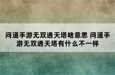 问道手游无双通天塔啥意思 问道手游无双通天塔有什么不一样